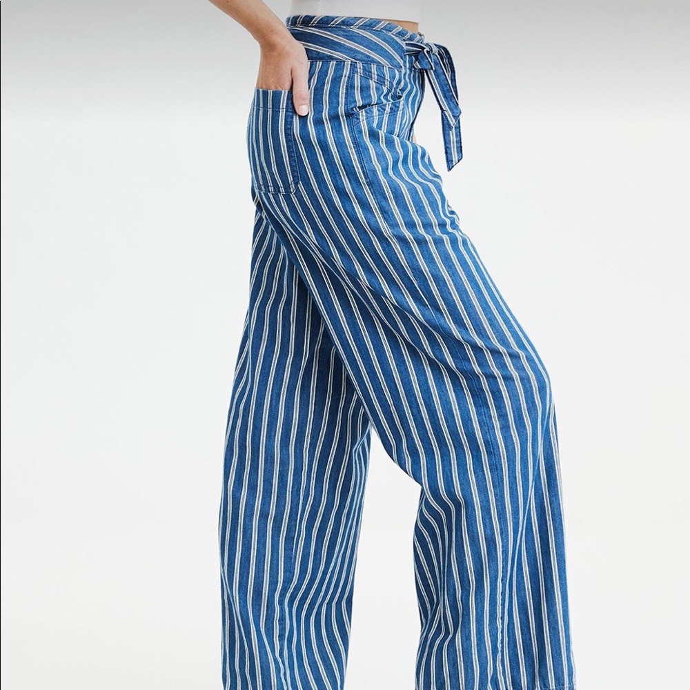 American Eagle Wide Leg High Waist Striped Cotton Pants